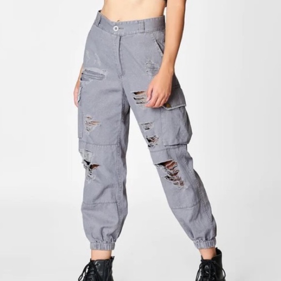 CARMAR denim distressed grey cargos - Picture 1 of 5